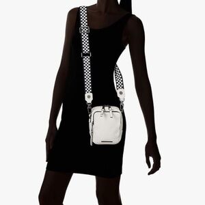Quay Australia Crossbody Camera Bag - White - Black and White Checkered Strap